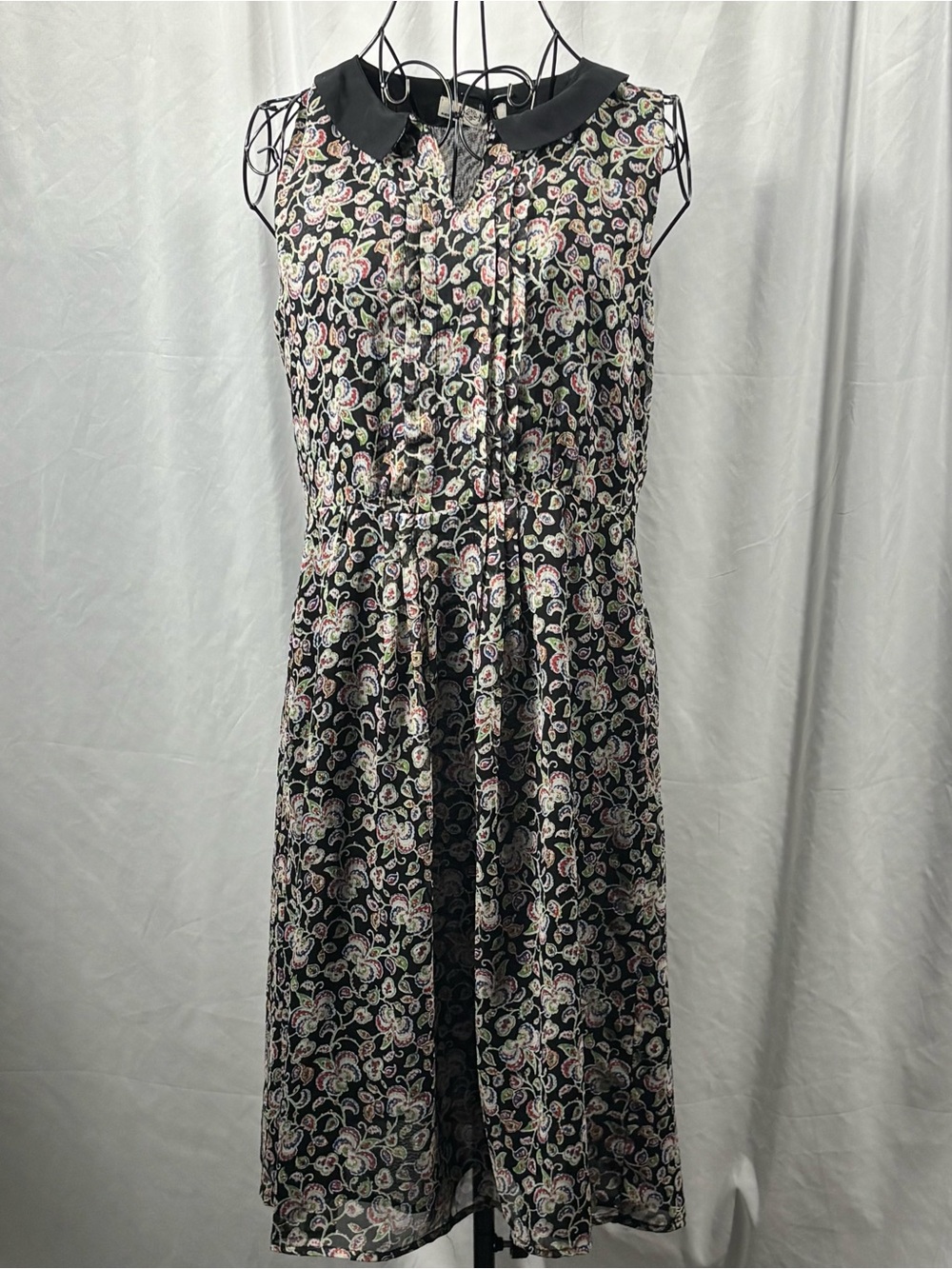 Romy Black Sleeveless Midi Dress with Pink and Cream Floral Print